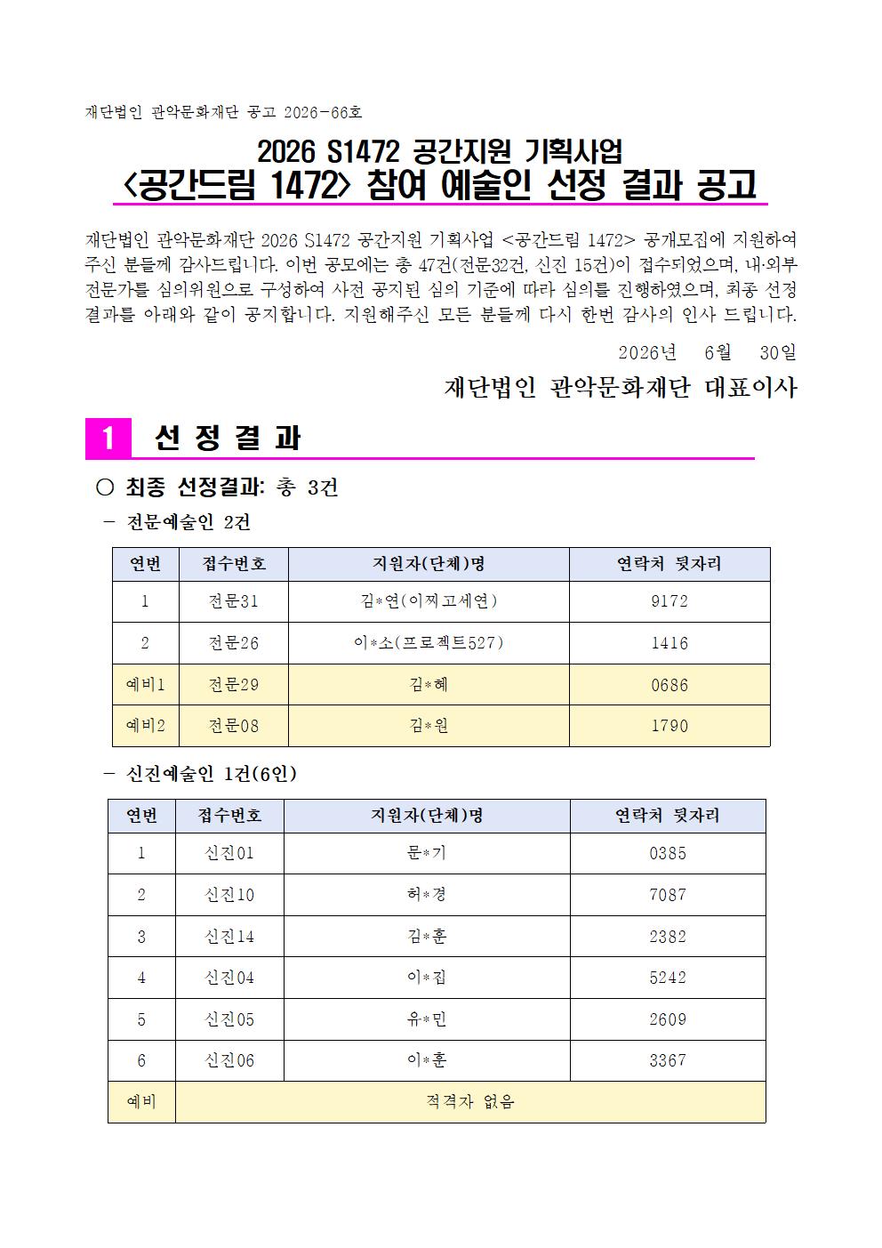 선정 결과 공고문 안 001